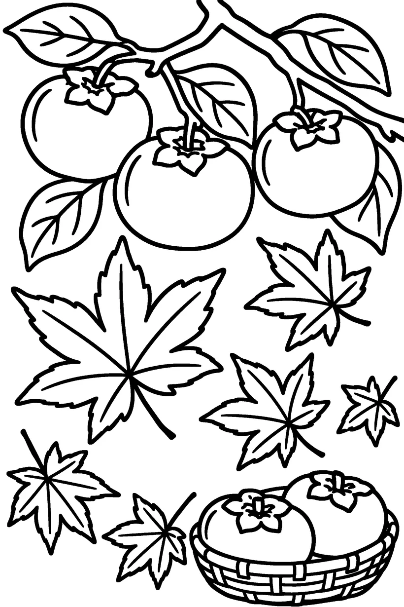 もみじと柿の塗り絵