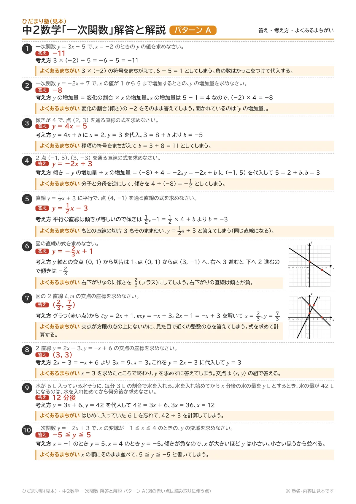 解答と解説。答えと途中の考え方、よくあるまちがい