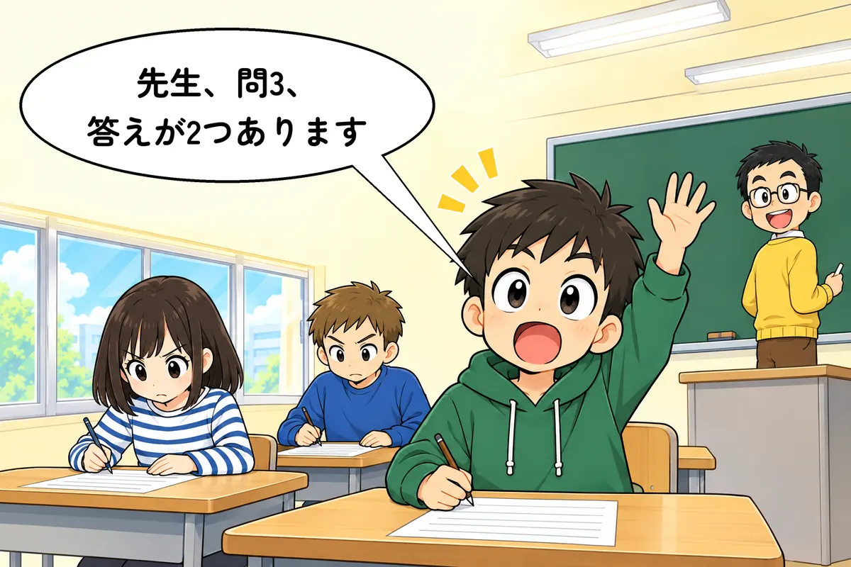 翌日の教室で生徒が手を挙げる(4 コマ漫画の転)