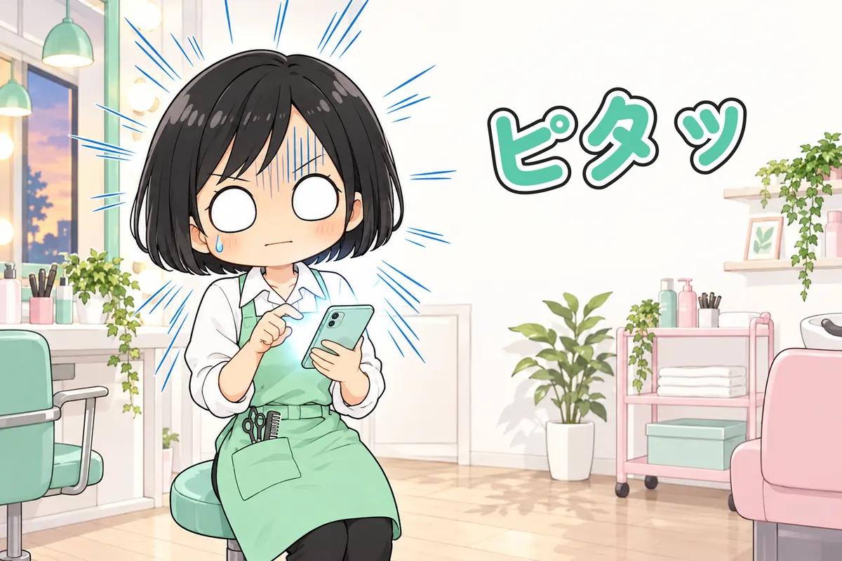 文章を打つところで指が止まり、白目になるゆい(4 コマ漫画の承)