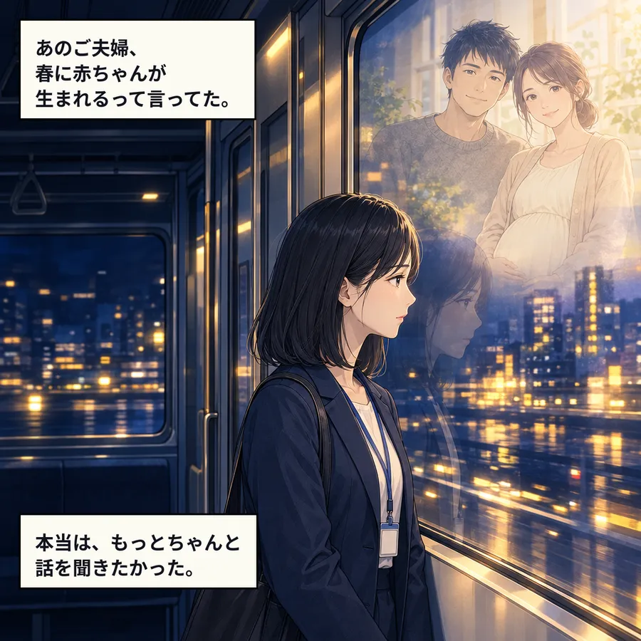 終電の車内、窓に映る夫婦の笑顔を思い出す森さん